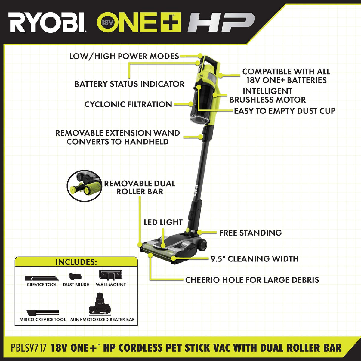 18V ONE+ HP CORDLESS PET STICK VAC KIT WITH DUAL-ROLLER BAR Image 2