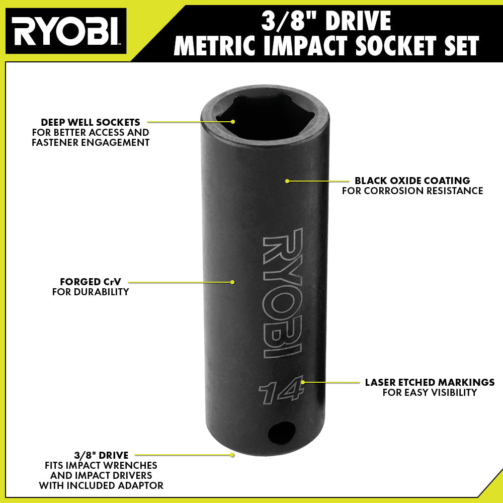 4 PC. 3/8" Drive Metric Impact Socket Set Image 3