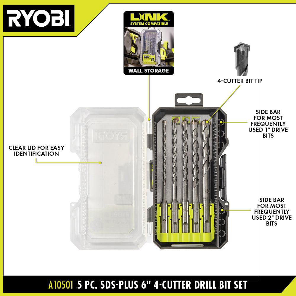 5 PC. SDS-PLUS 6" 4-CUTTER DRILL BIT SET Image 2