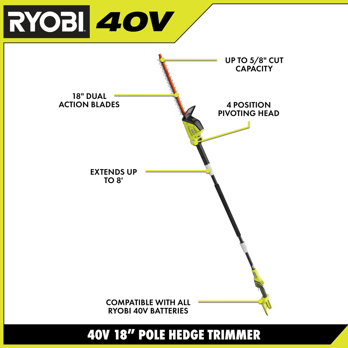 40V 18" POLE HEDGE TRIMMER KIT  Image 3