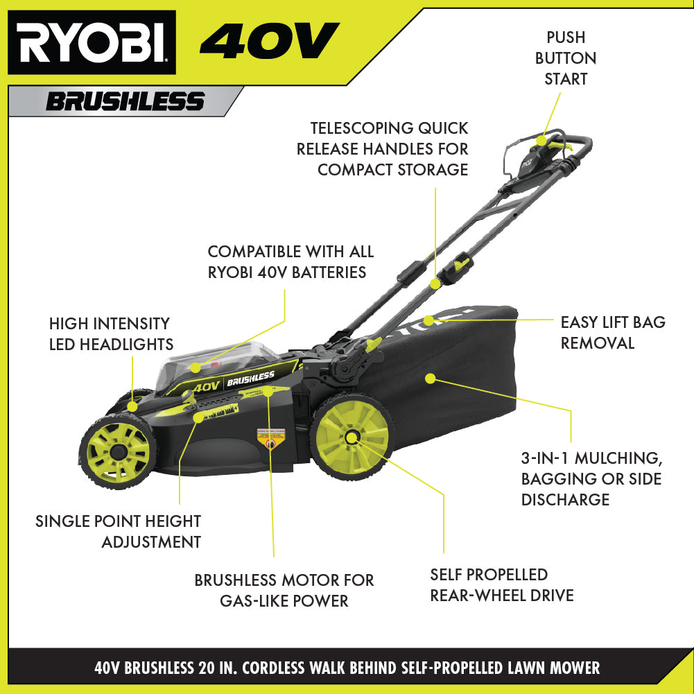 40V BRUSHLESS 20" SELF-PROPELLED LAWN MOWER  Image 2
